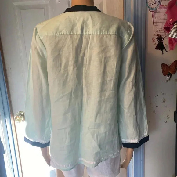 Talbots 100% Linen V Neck Tunic Top Blouse Pullover Women Size SP - Picture 2 of 5